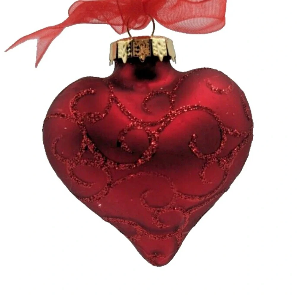 Red Heart Shaped Ornament with Elegant‎ Glitter Design